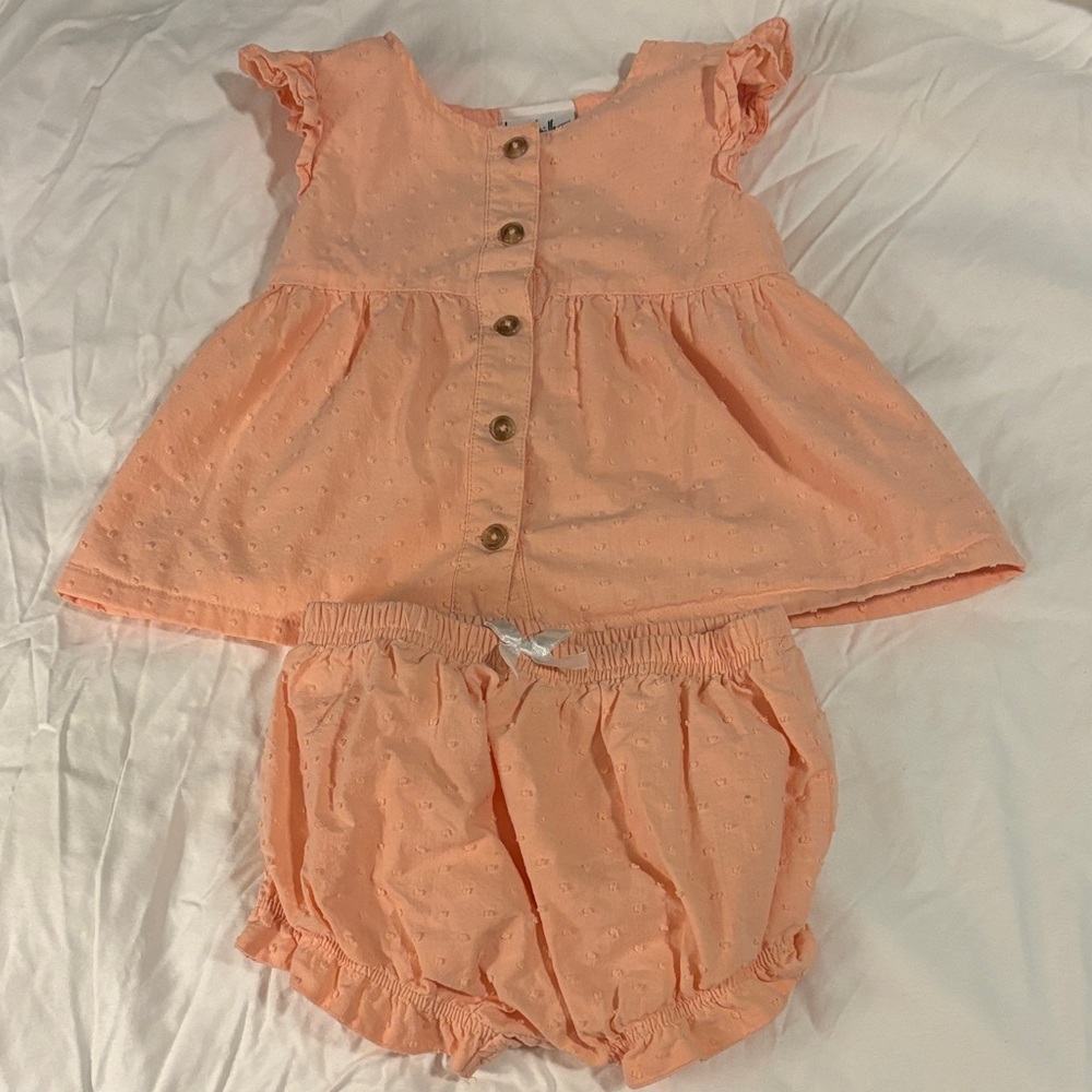 Charming Peach Baby Dress and Diaper Cover Set